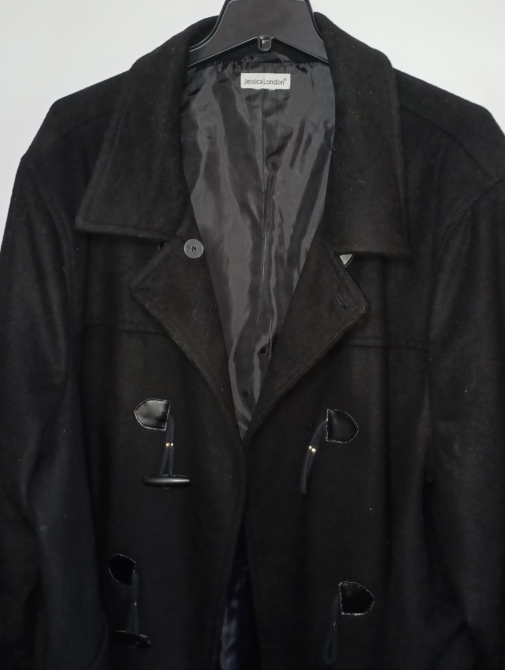 Jessica London Black Wool-Blend Toggle Coat. Beautiful Chic, Cozy, and Classic.